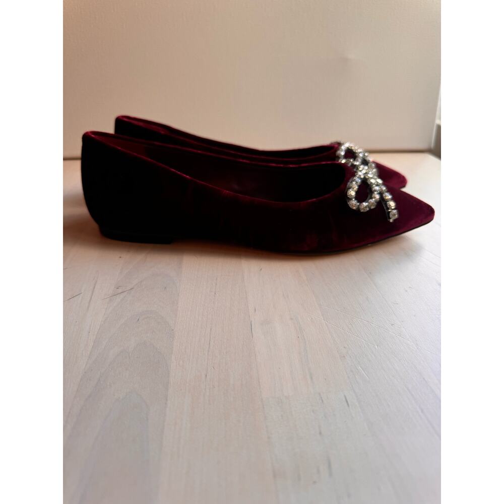 Larroudé Lee Crystal-Embellished red Bow Velvet Ballet Flats size 6.5 - Picture 4 of 11
